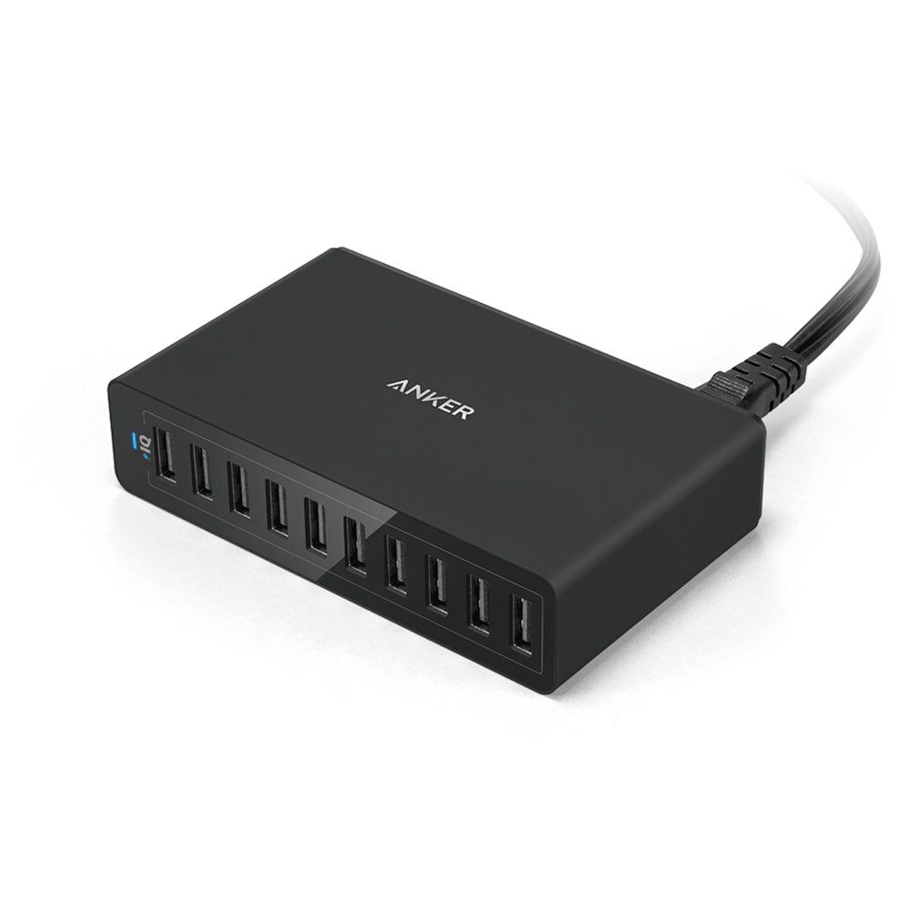 Sabrent 60 Watt (12 Amp) 10-Port Family-Sized Desktop USB Rapid Charger. Smart USB Charger with Auto Detect Technology