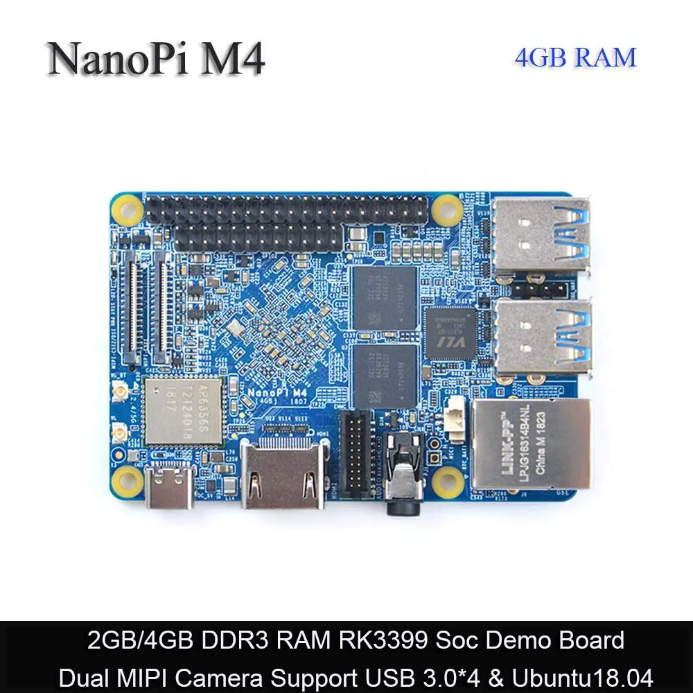 FriendlyARM NanoPi M4 4GB LPDDR3 Rockchip RK3399 SoC 2.4G & 5G Dual-Band WiFi,Support Android Ubuntu, AI deep Learning,Ship 8G eMMC Module