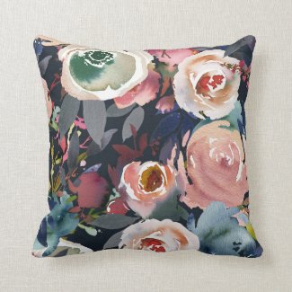 Blue Blush Pink Pastel Floral Chic Modern Flowers Throw Pillow