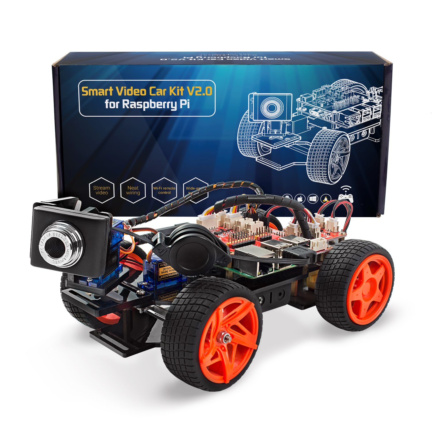 Buy SunFounder Raspberry Pi Smart Video Car Kit V2.0 Block Based Graphical Visual Programming Language Remote Control by UI on Windows Mac and Web Browser Electronic Toy with Detail Manual