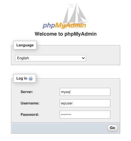 docker phpmyadmin access to mysql host