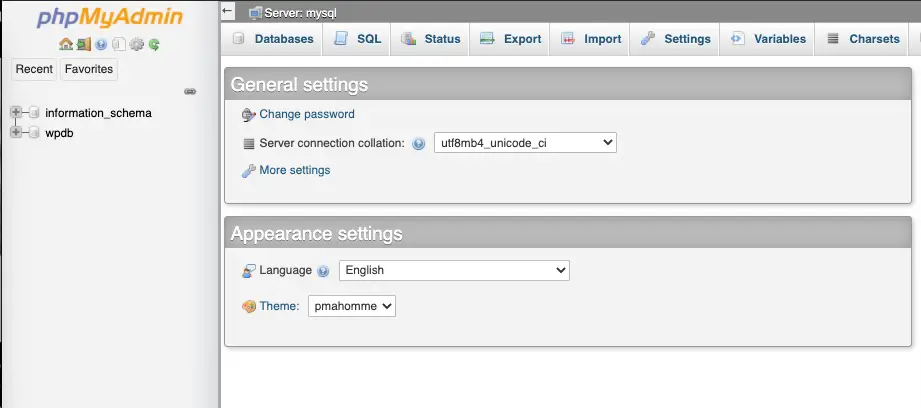 docker phpmyadmin settings